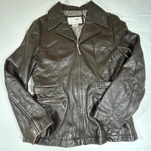 Nine West Brown Leather Jacket Women's Size Medium Soft Full Zip